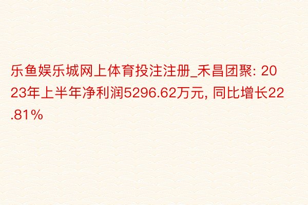 乐鱼娱乐城网上体育投注注册_禾昌团聚: 2023年上半年净利润5296.62万元, 同比增长22.81%
