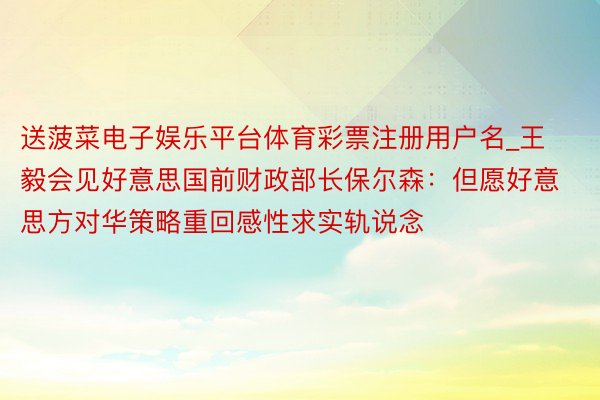 送菠菜电子娱乐平台体育彩票注册用户名_王毅会见好意思国前财政部长保尔森：但愿好意思方对华策略重回感性求实轨说念